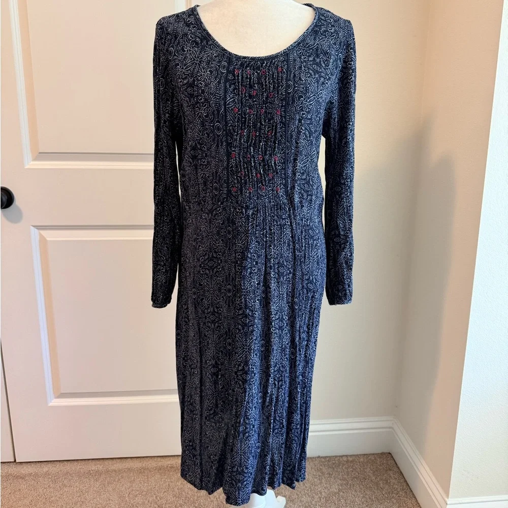 Velvet by Graham & Spencer Navy Printed Midi Dress Embroidered Size L - Picture 8 of 10